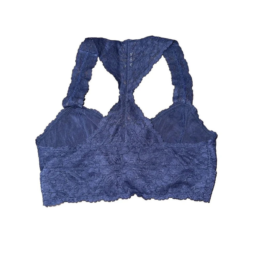 Free People Intimately Floral Lace Racerback Bralette Navy Stretch Bralette S